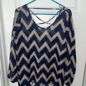 Navy and nude Chevron print blouse